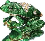 [Waltz&F] Back drill frog Trinket Box Hinged Hand-painted Animal Figurine Collectible Ring Holder