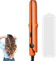 2-in-1 Mini Curling Wand & Flat Iron Hair Straightener, 2-in-1 Mini Dual Purpose Curling Iron,Hair Straightener Iron Mini Dual Purpose Curling Iron,Portable Travel Curling Wand (Orange)