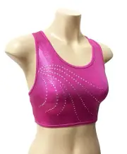 NEW PINK SHINY FOIL CROP TOP RHINESTONES Gymnastics Dance Acrobatics