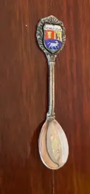 Vintage Souvenir Espresso Spoon Collectible Venezuela 2.5" Silverplate & Enamel