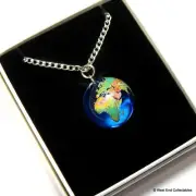 Boxed 22mm Planet Earth Pendant Necklace - Glass Marble World Globe