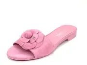 CHANEL 24P Camellia Flower Suede Flat Mule Sandals Slides Shoes Pink