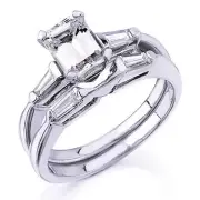 2.20 Ctw Emerald Cut Diamond Engagement Ring Bridal Set H,VVS1 14K WG