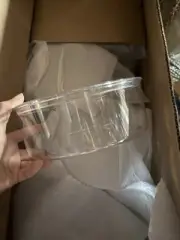 PioneerPlastics 240C Clear Large Rnd Plastic Container, 8" W x 3" H Case 16 Pcs