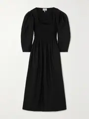[GANNI] GANNI - + Net Sustain Shirred Organic Cotton-poplin Midi Dress - Black - EU 34 EU 34 Black