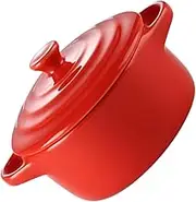 Gadpiparty Microwave Oven Safe Stew Bowl Ceramic Double Handle Bowl Lid 230ml Home