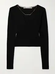 [ALEXANDER WANG] ALEXANDER WANG - Chain-embellished Cropped Wool-blend Sweater - Black - small small Black