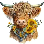 Fabric Panel 8''x8'' Sunflower Cow 100% Cotton Quilting Panel Square B43