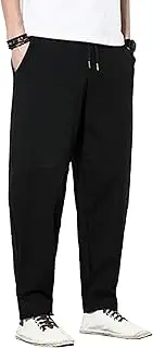 [SWJGLITTR] Mens Harem Drawstring Pants Lounge Elastic Waist Tapered Men Pants Drawstring Solid Color Baggy Trouser, Black, XL