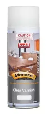 Bondall Monocel CLEAR TIMBER VARNISH Spray Interior Exterior GLOSS- 300g
