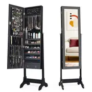 Costway Jewellery Cabinet Makeup Storage Organiser w/Full-Length Mirror Floor Jewellery Armoire Black