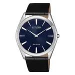 CITIZEN 光動能魅力四射時尚皮革腕錶-黑X藍(AR3070-04L)/37MM