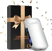 Perfect Gifts, Warmvie Electric Lighter Rechargeable USB Plasma Dual Arc Lighter Touch Screen Windproof Flameless Lighter LED Indicator, Zinc Alloy Material, Christmas & Birthday Gifts (Silver)