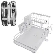 ACA White Kitchen Cutlery Organiser Storage Dish Rack Drying Drainer Tray Cup Dry Holder With Camping Cutlery Set