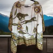 Chico’s NWT L/XL 100% Silk Cheetahs Square Boho Blouse $149 RTL Beautiful Breezy