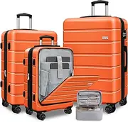 [KEYTANG] SmileLine Hardside Expandable Luggage W/Quick Access Front Open Pocket Lightweight Carry-on with Makeup Bag, Orange, 4 Piece Set, Hardside Expandable Luggage W/Quick Access Front Open Pocket