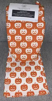 HALLOWEEN PUMPKINS KITCHEN TOWEL MINI MITT 3 PC SET BY RACHEL ASHWELL NWT