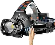 LED Rechargeable Headlamp,Super Bright 120000 LMS Headlight,9000mAh Batteries,Motion Sensor Adjustable Headband Head Lamp,90°Adjustable for Forehead,Waterproof for Outdoor Camping Running Cycling
