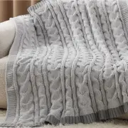 Cable Knitted Throw Blanket for Couch, Chenille Throw (50" x 60") 03 - Grey