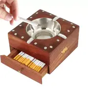 Wooden Cigarette Ashtray Ash Tray with Drawer Smoke Ash Holder Tabletop Ash tray