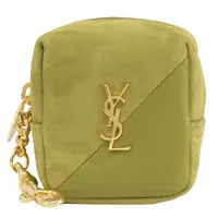 在飛比找PChome24h購物優惠-YSL 669964 金屬LOGO方形絨布拼接鑰匙圈零錢包.