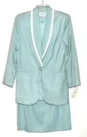 Vanessa Leigh Light Blue & White Womens Blazer Skirt Lined Suit Size 12 NWT
