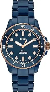 [FOSSIL] Women's Dive-Inspired Sports Watch with Stainless Steel, Ceramic, or Silicone Band, Navy, FB-01 Women's