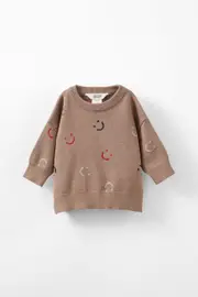 [Cotton On Kids] Cotton On Kids - Clove Drop Shoulder Sweater - Oatmilk/varsity red summer smiles 0-3M OATMILK/VARSITY RED SUMMER SMILES