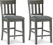 [Signature Design by Ashley] Hallanden Modern Farmhouse 25.75" Counter Height Upholstered Barstool, Set of 2, Dark Gray
