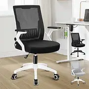 [ALFORDSON] Ergonomic Mesh Office Chair for Home Office, Mid-Back Student Computer Study Desk Chair with Adjustable Flip-Up Arm & Lumbar Support, Gaming Racing Task Chair, Conrad White Black