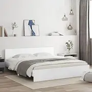 vidaXL King-Size Bed Frame with Headboard - White Engineered Wood Bedroom Furniture Base - Double Bed Supportive Slats 183x203 cm