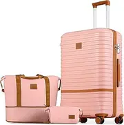 [Joyway] 28 Inch Large Luggage Hardside Suitcase with Spinner Wheel, Lightweight 3 Piece Suitcase Set with TSA Lock(Pink), Pink brown, Large Luggage-28 Inch, Large Luggage-28 Inch