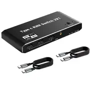USB C KVM Switch 100W PD Charging Port Switcher 2x1 8K For 2 Laptop 1 Monitor