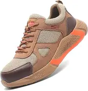 [WCXTY] Steel Toe Sneakers for Men,Casual Breathable Work Boots for Men Steel Toe,Indestructible Safety Shoes for Men Composite Toe Lightweight,Slip-Resistant Outsole (Color : Orange, Size : 5)