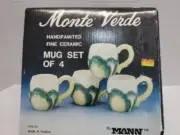 Monte Verde MANN Cauliflower Tea Coffee Mugs Cups Hand Painted 1982 NIB Set Of 4