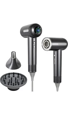 Herlly Hair Dryer,1600W High Speed Ionic Blow Dryer with Diffuser silver/grey