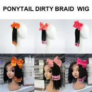 Ponytail Dirty Braid Hair Accessories Natural Realistic Wigs with Bowknot Fagjy