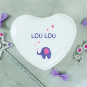 Elephant Personalised White Heart Jewellery Box