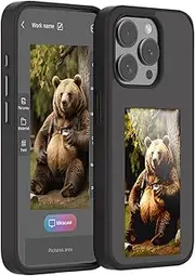 KSOPUERT Upgraded 4 Colors Smart e Ink Screen Show Phone Case for iPhone 16 Pro Phone Body Protection,DIY Ink Picture/Photo/Text on Phone Case NFC Transmission,Black