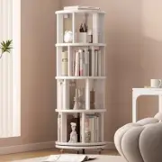 Solid Wood Rotating Bookshelf on Wheels, 4 Tier, Round Revolving Bookcase,