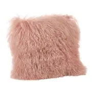 SARO 3564.RS16S 16 in. Square Wool Mongolian Lamb Fur Throw Pillow Rose