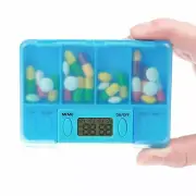 Blue Pill Box Timer Digital Smart Reminder Hermetic Medicine Case Alarm Clock