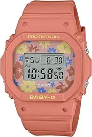 [G-Shock] BABY G DIG RETRO POP FLORAL STOPWATCH, ALARM, 100M WATER RESISTANT FLORAL FACE, WHITE RESIN BAND