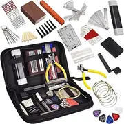 74 PCS Guitar Tool Kit with Carry Bag, Repair Maintenance Tools String Action Ruler Guitar Bridge Pins Strings Picks for Guitar Ukulele Bass Banjo, String Instrument Accessories