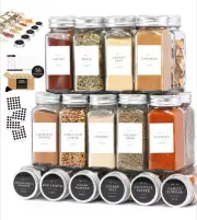 24 Piece Glass Spice Jars With Bamboo Lids, Labels and Organizer - FINESSY