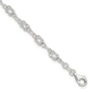 925 Sterling Silver Solid Polished Fancy Knot-Link Anklet 10" 5.47gm