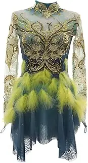[Zagitova] Women's Figure Ice Skating Dance Dress, Mesh Breathable Shiny Skating Ballerina Costume for Competition