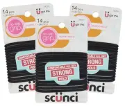 Scunci Black Gel Elastics, No-Slip Grip, Strong Hold-Ponytailers, 14 Pcs per Pac