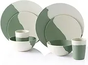 Bamboo Dinnerware Set, Morgiana 8-Pieces Reusable Tableware Set Bamboo Fiber Plates, Cups, Bowls (White&Green)