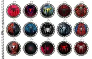 15 Spider Man Silver Flat Bottle Cap Necklaces Set 2